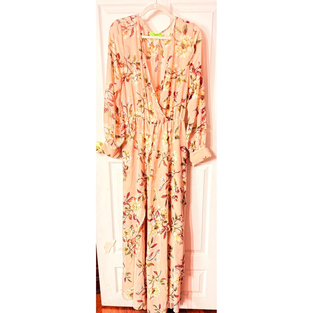 XTAREN Plus Peach Floral Wrap Maxi Dress Long Sleeve 2X - Picture 2 of 10